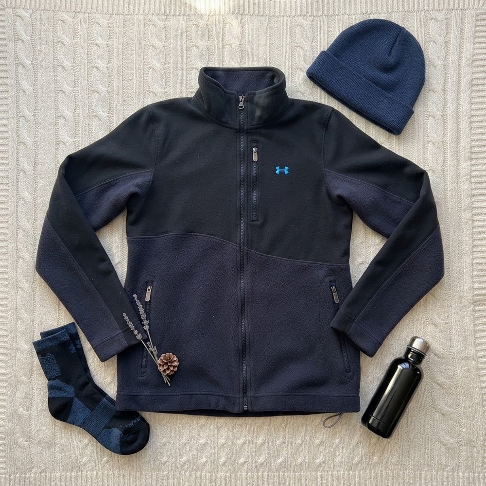 Under Armour Womens Black Full Zip Fleece Jacket Mock Neck Size Medium
